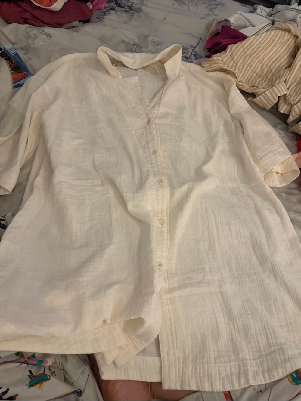 Madewell Cream Short-Sleeve Gauze Cover Up